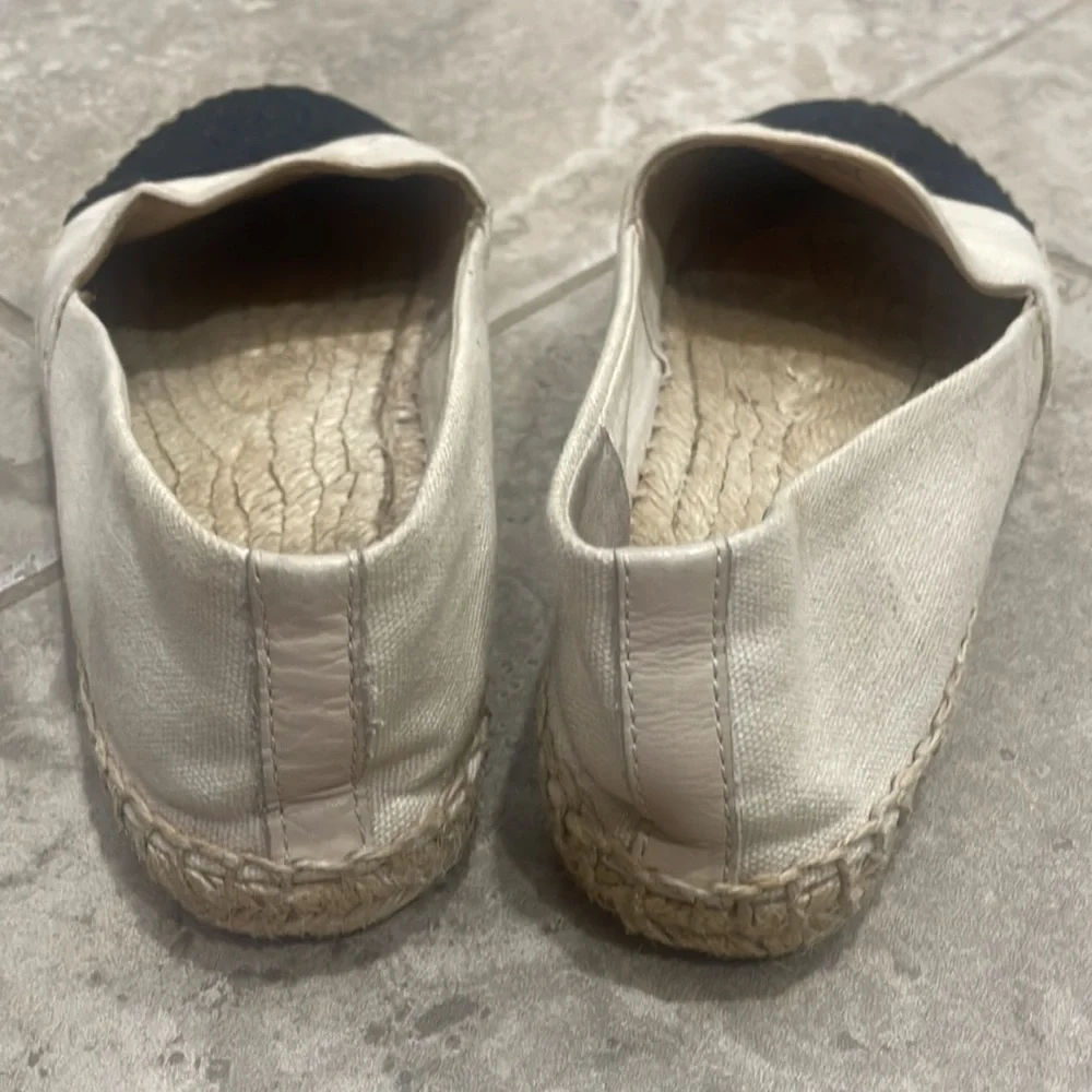 Tory Burch Canvas Color‎ Block Flat Espadrille size 8 Black And Tan
